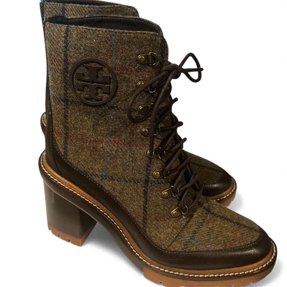 Tory Burch Miller Wool Lug Sole Hiker Booties Brown Ankle Boots Size 10